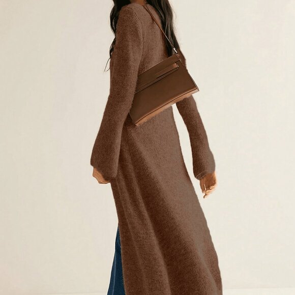 Coffee Brown Casual Women's Knitted Cardigan - Picture 2 of 3